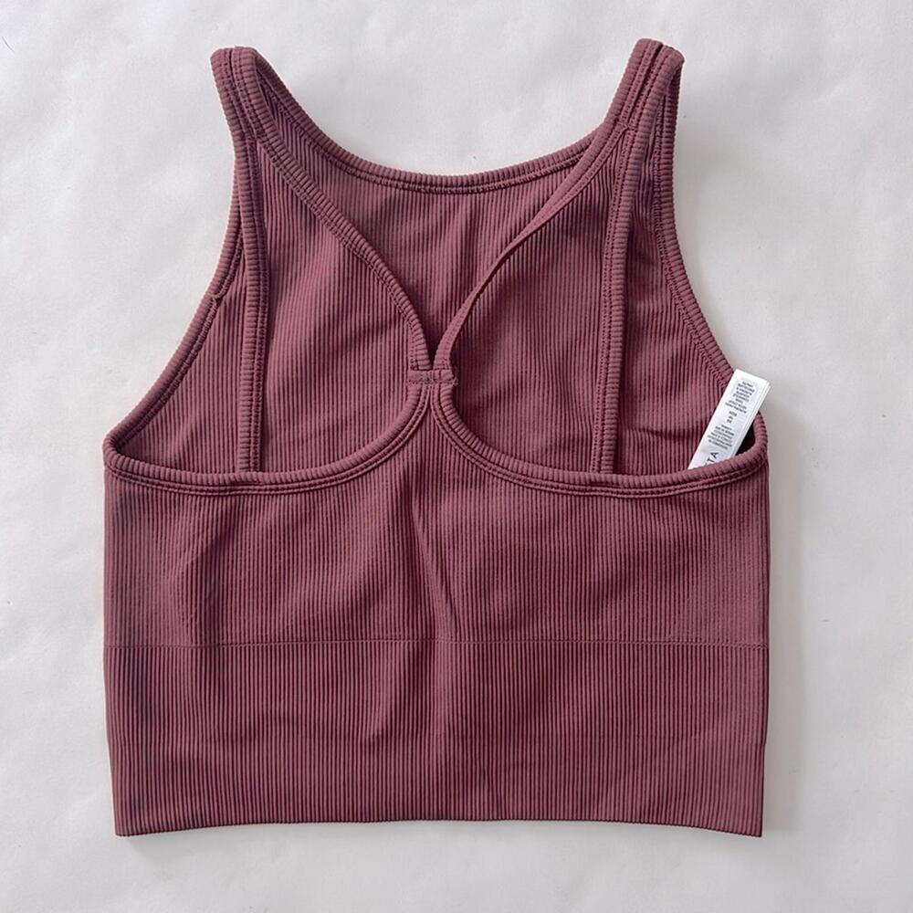 Athleta Aurora High Neck Ribbed Crop Tank Sunset Glow Mauve Red XS - Picture 4 of 7